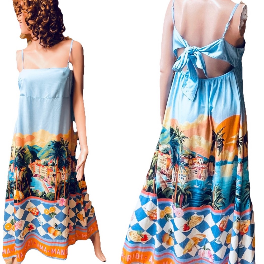 PAPER HEART Australia Fabulous NWOT ITALIAN RIVIERA Print MAXI Sun DRESS Size M - Picture 8 of 15